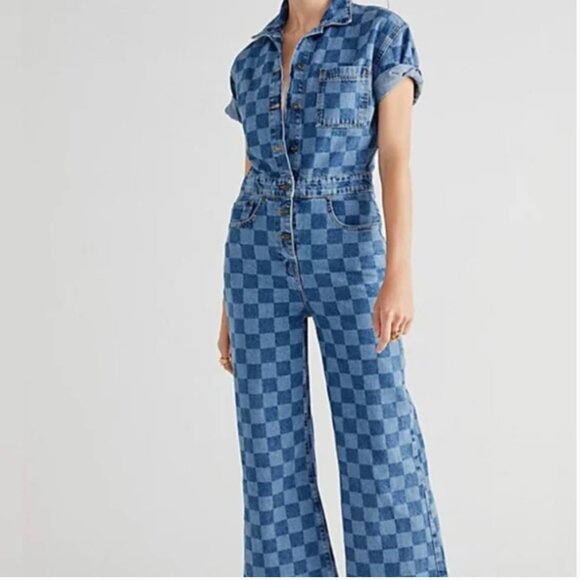 Anthropologie Ragged Jeans Denim Blue Washed Jumpsuit size L - Picture 1 of 7